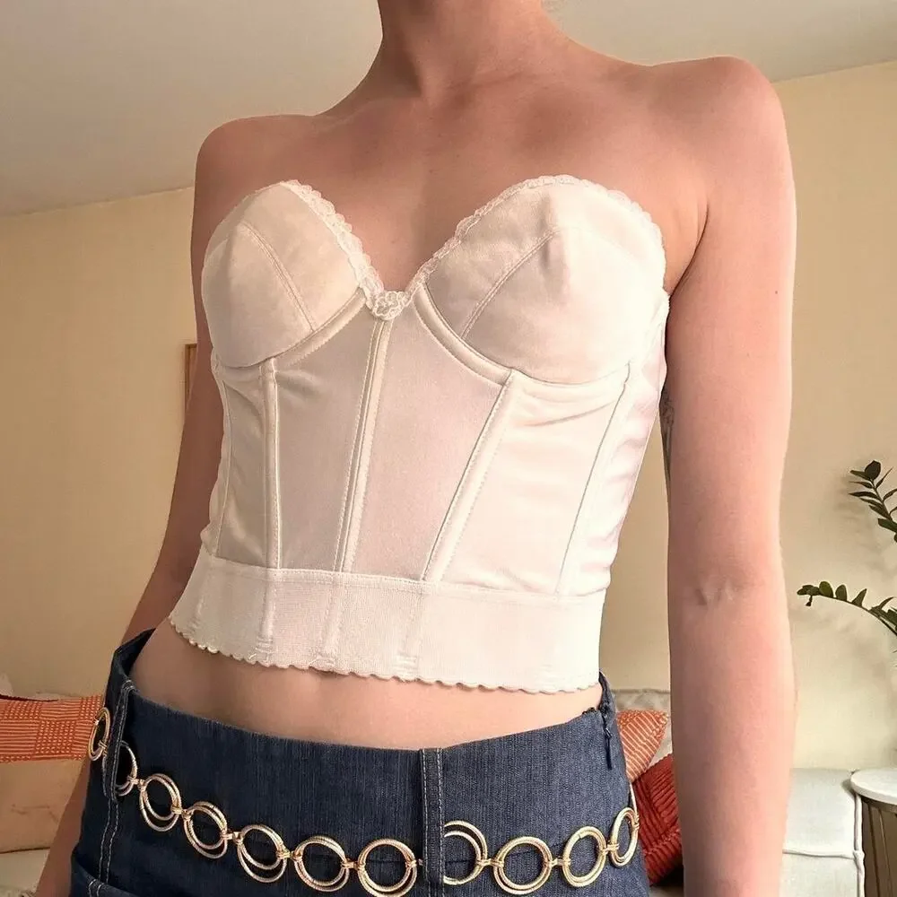 Vintage corset longline bra top lacy - size 36B